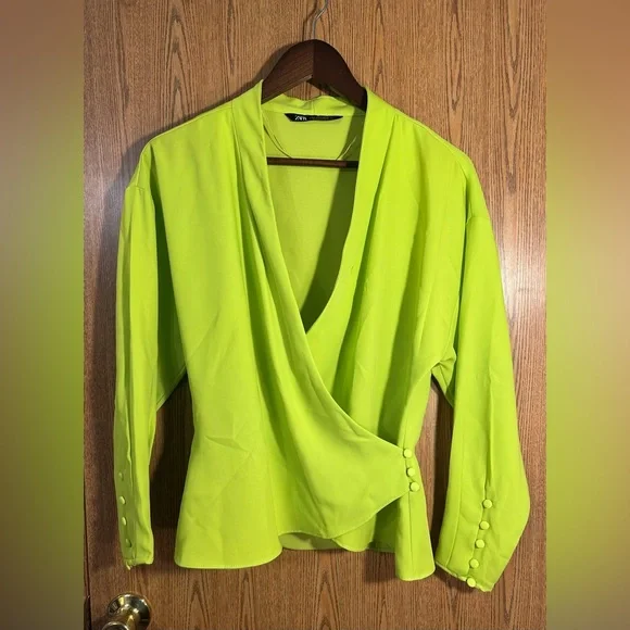 ZARA Double Breasted Lime Green Blouse - Picture 1 of 7